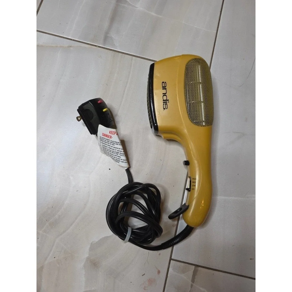 Andis HS-2 Hair Dryer 1875W‎ Handheld Yellow Dual Voltage High Med Low Cool Shot